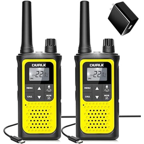 Walkie Talkies Long Range for Adults - 2 Pack Rechargeable Walkie Talkies Two Way Radios 22 FRS Channels, NOAA Weather Alerts, 1800mAh Li-ion Battery, LED Flashlight, VOX for Hiking Camping (Yellow)