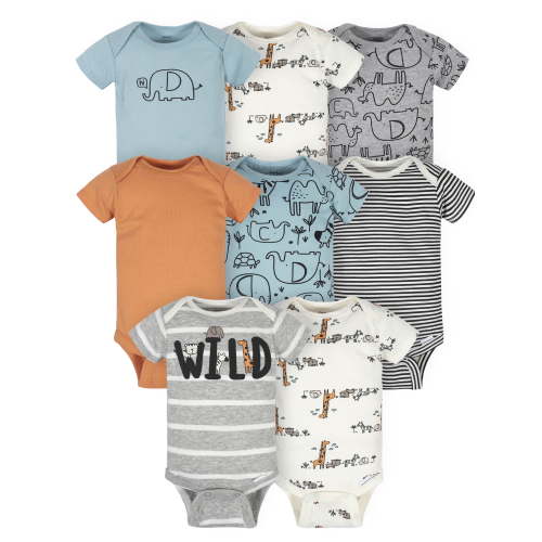 Gerber Baby Boy Onesies Bodysuits, 8-Pack, Short Sleeves, Sizes Newborn-12M, 100% Cotton, Machine Washable