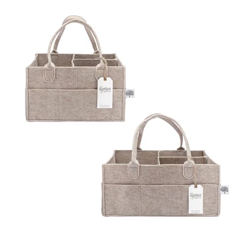Parker Baby Diaper Caddy Gift Set - Includes a Large and Regular size Nursery Storage Bin and Car Organizer for Diapers and Baby Wipes - Oatmeal