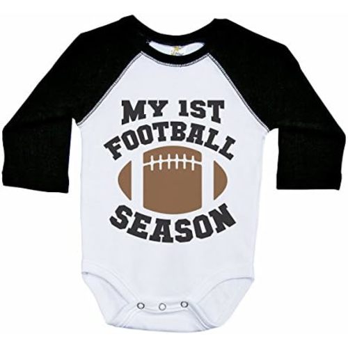 Baffle Funny Football Onesie, MY FIRST FOOTBALL SEASON, Long Sleeve Raglan Baby Bodysuit, Newborn Unisex Romper for Kids