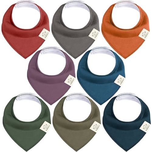 KeaBabies 8-Pack Organic Baby Bandana Drool Bibs - Stylish Unisex Bandana Bibs, Super Absorbent Bandana Drool Bibs, Gentle Teething Bibs for Infants, Organic Cotton Baby Bib (Thunder)