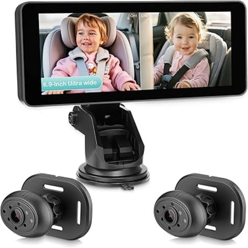 Baby Car Camera for 2 Kids,6.9" Large HD Display Dual Channel Baby Monitor, 1080P IR Night Vision Car Seat Camera,Easy Install Rear-Facing View – Ideal for Kids and Pet Safety