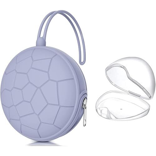 Smlpuame Pacifier Holder Case,BPA Free Portable Pacifier Storage Container,Silicone Baby Pacifier Cover Pouch for Diaper Bag Stroller,Travel Outdoor Activities,Easy to Clean(Football & Blue Purple)