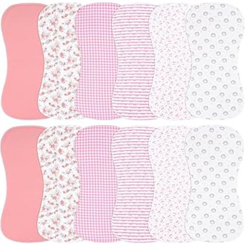 Baby Burp Cloths Large Size 3-Layers Thicken 100% Cotton Super Absorbent and Soft Baby Spit Up Burping Rags Baby Burp Cloth Set for Girls 12 Pack