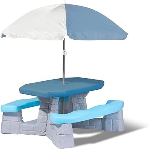 Step2 Sun and Fun Picnic Table with Umbrella for Kids, Outdoor Table and Bench Set, Seats 4, Ages 3+ Years