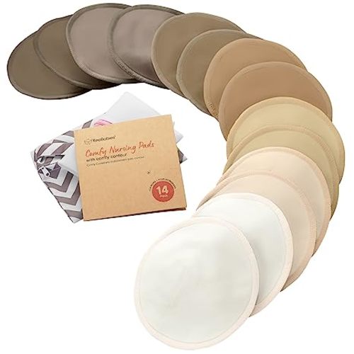 Organic Nursing Pads - 14 Washable Viscose Derived from Bamboo Breastfeeding Pads, Wash Bag, Reusable Breast Pads for Breastfeeding, Nipple Pads for Breastfeeding Essentials(Coffee, L 4.8")