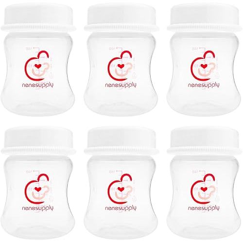 Nenesupply 4.7oz 6pc Wide Neck Breastmilk Storage Bottles Breast Pump Bottles Use on Pumping with Spectra S1 S2 Synergy Gold Breast Pumps Collection Replace Spectra Bottles for Pumping Wide Mouth