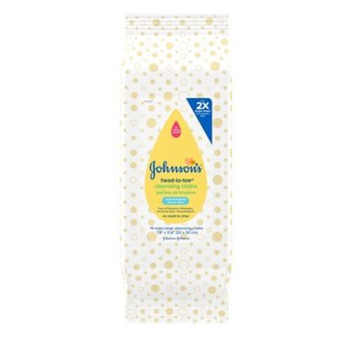 Johnson's Head-to-toe Gentle Baby Cleansing Cloths, Hypoallergenic, Pre-moistened Baby Bath Wipe - 15ct