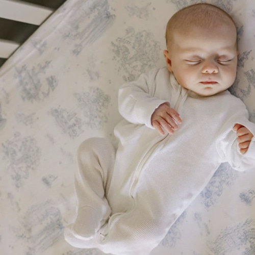 Spring Toile Blue Fitted Crib Sheet