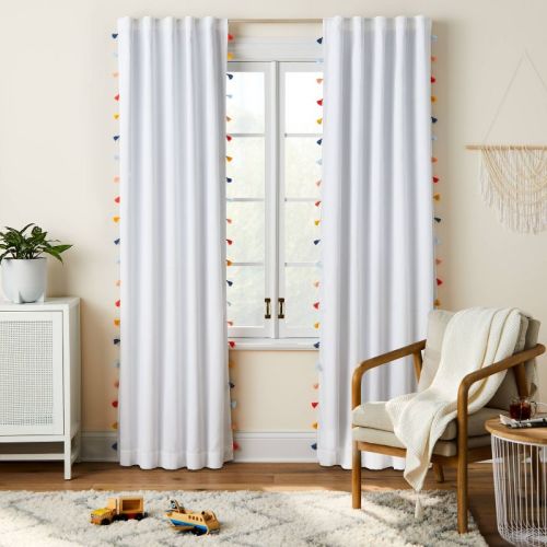 84" Blackout Tassel Kids' Curtain Panel White - Pillowfort™: Noise Reduction, Uv Protection, Energy Efficient