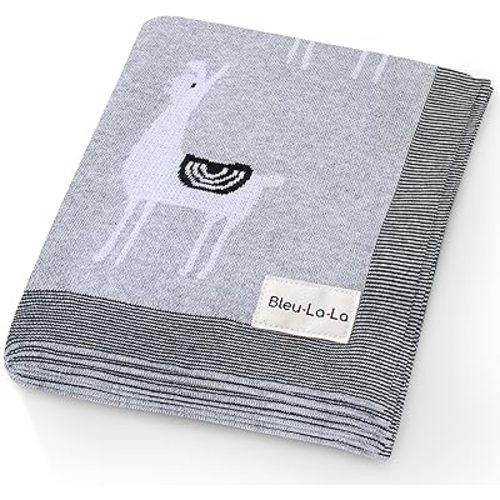 Knit Baby Swaddle Blanket - 100% Luxury Cotton Soft Cozy Receiving Swaddle Crib Stroller Blanket for Shower Gift Registry for Newborns, Infants, Toddlers (Llama - Grey)