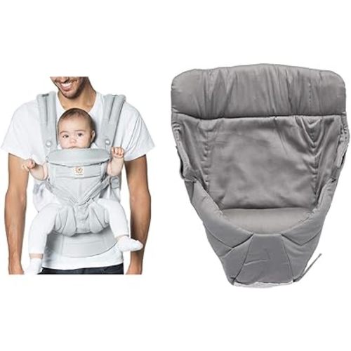 Ergobaby Omni 360 All-Position Baby Carrier for Newborn to Toddler with Lumbar Support & Cool Air Mesh (7-45 Lb), Pearl Grey & Easy Snug Infant Insert, Grey, Premium Cotton