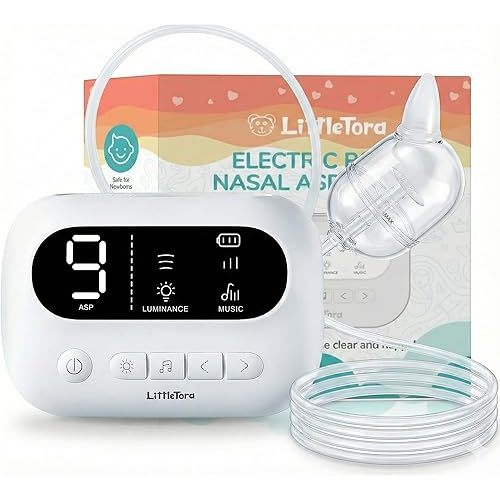 LittleTora Pro Baby Nasal Aspirator - Built-in Music & Night Light - Rechargeable Nose Booger Sucker for Infants Babies Kids Toddlers - Snot Removal