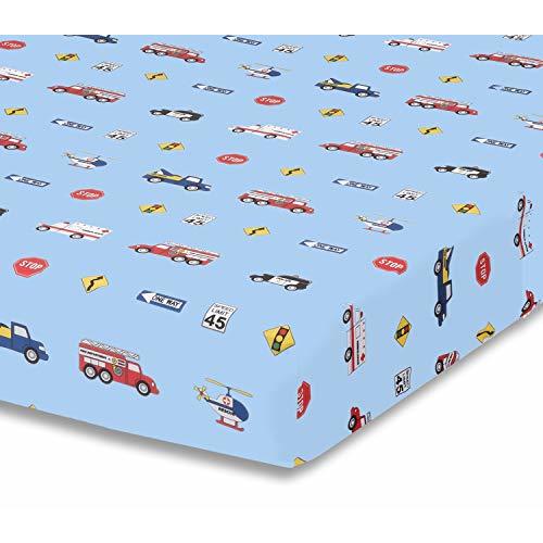 Baby Boy Fitted Crib Sheet Police, Fire and Rescue, 100% Soft Breathable Microfiber Baby Sheet, Fits Standard Size Crib Mattress 28in x 52in, Nursery Sheet