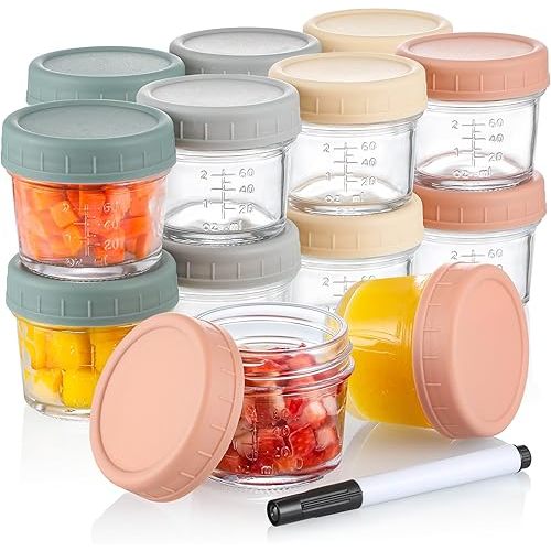 VITEVER 16 Pack Glass Baby Food Storage Containers, 4 oz Baby Food Jars with Plastic Lids, Small Baby Food Maker, Reusable Infant Freezer Container, Microwave, Dishwasher & Freezer Safe, BPA free