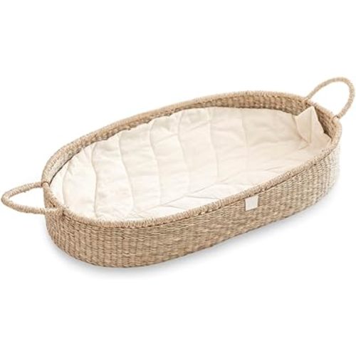 BEBE BASK Premium Baby Changing Basket - Artisan-Crafted Seagrass With Extra High Sides - Changing Basket for Baby Dresser - All Accessories Included - Complete Set for Nursery (Natural)