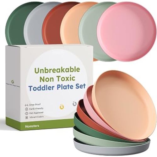 Unbreakable Toddler Plates for Kids Set of 6 Baby Plates Microwave Safe
