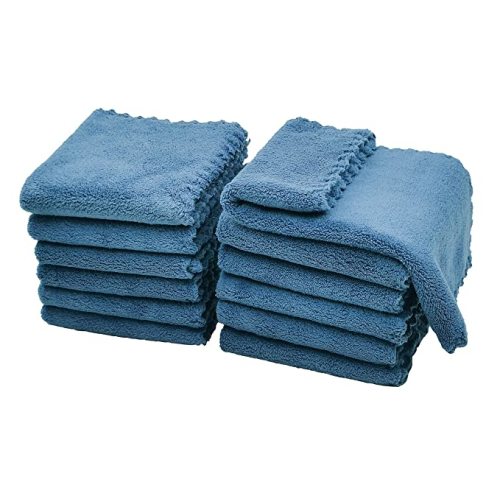 Kyapoo Baby Washcloths 12 Pack 12x12 Inches Microfiber Coral Fleece Extra Absorbent and Soft for Newborns, Infants and Toddlers-Navy Blue