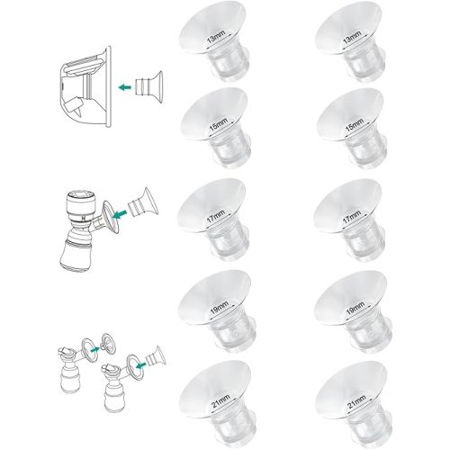 Flange Inserts 13/15/17/19/21mm*2 10PCS,24mm Breast Pump Shields/Flanges Compatible with Momcozy S9/S9pro/S10/S12/S12pro/Spectra/Medela/Willow/TSRETE,Reduce 24mm Tunnel Down to Correct Size