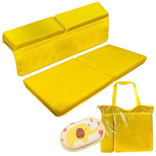 Trolley Lane Bath Kneeler and Elbow Rest Set Thick Padded Water Resistant Machine Washable Neoprene Mat Bathtub Kneeling Pad Knee and Arm Cushion Support Complete with Sponge and Tote Bonus, Yellow