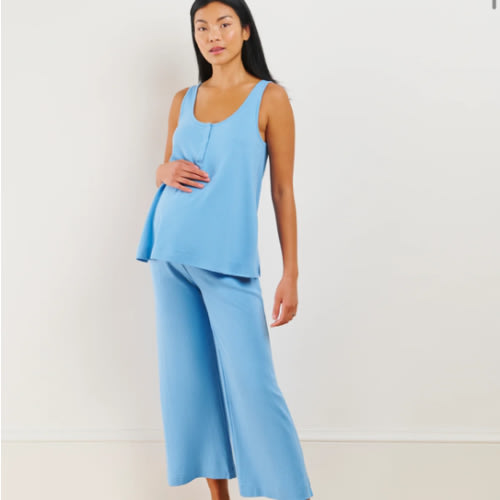LAKE Pima Cotton Pajamas (L) Serene Blue Maternity Wide Leg Tank Set