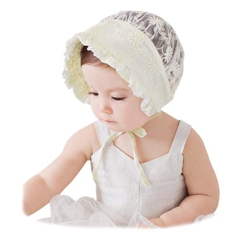 Vintage Cotton Lace Breathable Infant Girl Bonnet Hat Flower Baby Accesorries Ivory