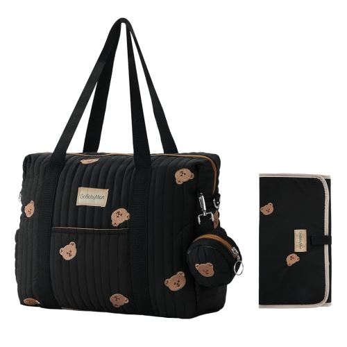 Large Diaper Bag Tote, Maternity Hospital Travel diaper tote, Multifunction baby bag, Baby Nappy Bags, Messenger bag (Medium - Black Bears)
