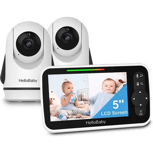 HelloBaby Video Baby Monitor with 2 Cameras and 5 Inch Split Screen Display, Remote Control Cameras with Night Vision and Temprature Monitoring