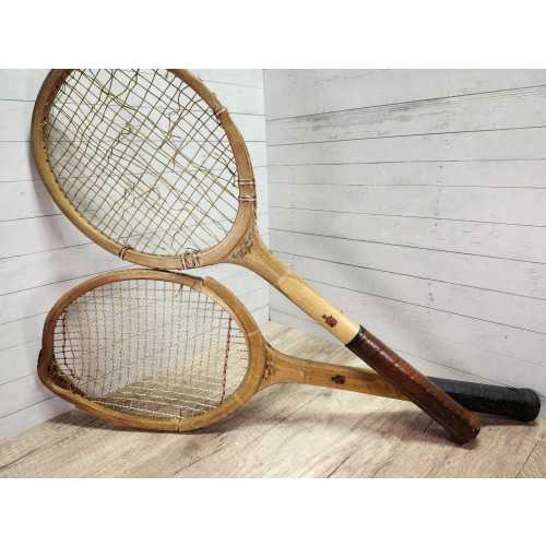 Pair of vintage tennis rackets, racquet, wooden, sports chippy decor, bar, retro, display, old racket, set, Harry C Lee Strikemaster Varsity
