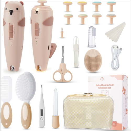 Baby Healthcare and Grooming Kit, 28-in-1 Rechargeable Nail Trimmer Electric Set, Dual Auto Light Baby Nail Care Kit, Portable Newborn Nursery Health Care Set for Infant Toddlers Boy Girl