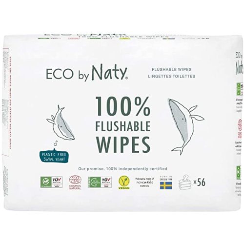 Eco by Naty Flushable Baby Wipes - Compostable and Plant-Based Wipes, Chemical-Free and Hypoallergenic Baby Wipes Safe for Baby Sensitive Skin, 56 Wipes Per Pack (3 Pk) - Unscented - 56 Count (Pack of 3)