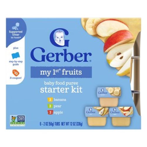 Gerber Baby Food Stage 1 My 1st Fruits Starter Kit Puree 2oz Tubs (6 Pack)