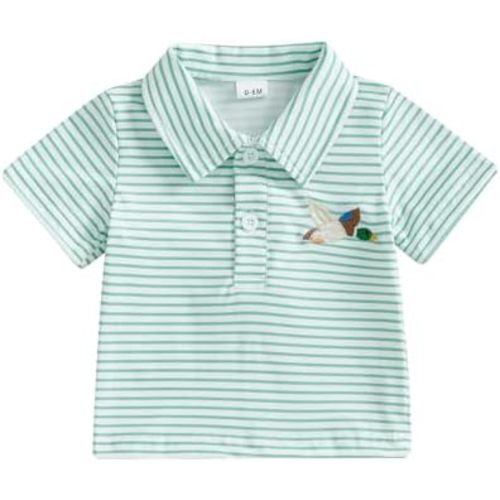 Toddler Baby Boys Girls Embroidery Polo Shirt Striped Print Short Sleeve Lapel Button Down Shirts Summer Clothes