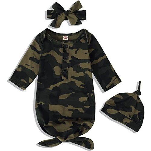 Baby Gown Newborn Cotton Nightgown Long Sleeve Stripe Baby Sleeping Bags Baby Boy Girl Coming Home Outfits Set - Camouflage-1 - 0-6 Months