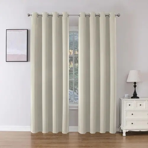Joydeco Blackout Curtains 90 Inch Length 2 Panels Set, Thermal Insulated Long Curtains& Drapes 2 Burg, Room Darkening Grommet Drapes for Bedroom Living Room Window (Light Beige, W52 x L90 Inch)
