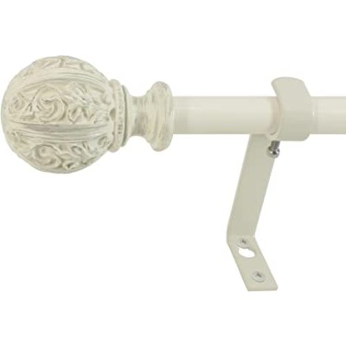 Decopolitan - 29992-26DW Leaf Ball 5/8" Curtain Rod Set, 26 to 48 Inches, Distressed Ivory