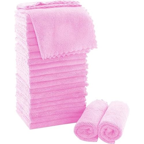 MOONQUEEN Ultra Soft Premium Washcloths Set - 12 x 12 inches - 24 Pack - Quick Drying - Highly Absorbent Coral Velvet Bathroom Wash Clothes - Use as Bath, Spa, Facial, Fingertip Towel (Frozen Berry)