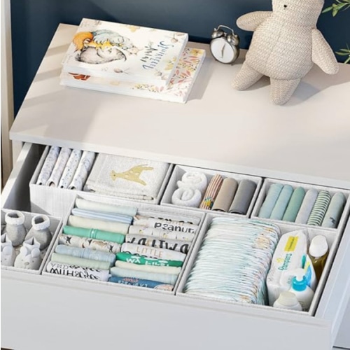 Drawer Organizer Clothes Set of 12 White-Grey - Dresser Organizer For Nursery, Bedroom, Closet - Perfect Baby Clothes Organizer and Storage & General Nursery Organization or Dresser Drawer Organizers