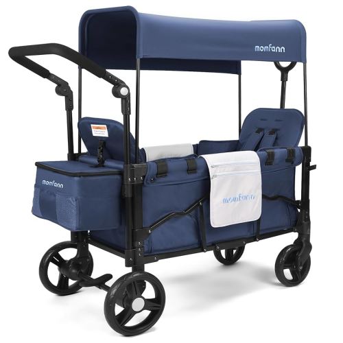 Stroller Wagon for 2 Kids, Baby Wagon Stroller with Adjustable Handle for Infants and Toddlers Includes Canopy & Organizer, Foldable and Convenient for Storage, Blue