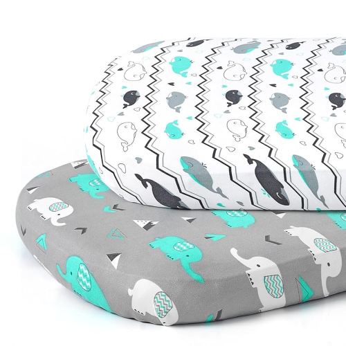 Stretch Fitted Bassinet Sheet Set BROLEX 2 Pack Cradle Sheets for Bassinet Pad/Mattress,Unisex Boys Girls,Ultra Soft,Elephant Whale