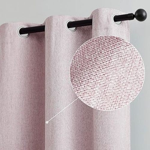 Pink Full Blackout Curtain for Girls Room Heavy Linen Texture Room Darkening Window Treatment Set for Bedroom Basement, Window Cover, Noise Reducing Drapes, Grommets Top, Pink, 40" x 45", 2pcs