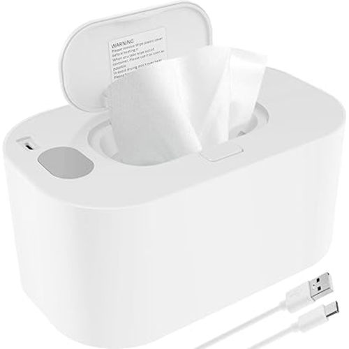 Baby Wipe Warmer Uniform Heating Reusable Wipes Dispense Portable Thermostatic Wet Wipes Warmer Baby Essentials for Car Home Baby Nursery (White)