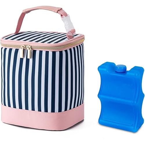 Breastmilk Cooler Bag with Ice Pack Fits 4 Baby Bottles Up to 9 Ounce, Baby Bottle Cooler Bag Suitable for Nursing Mom Daycare, Straps
