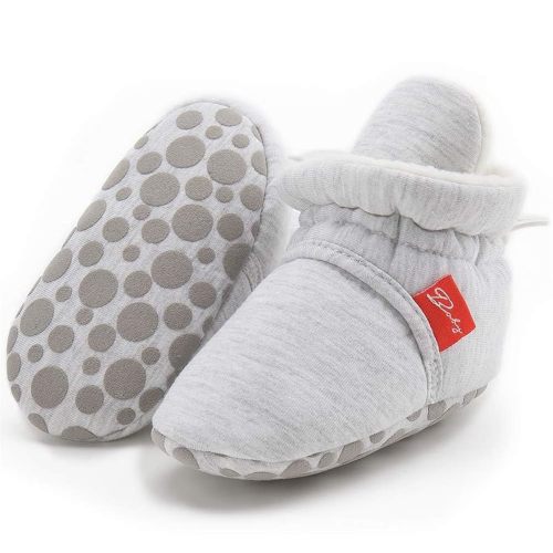 HsdsBebe Unisex Newborn Baby Cotton Booties Non-Slip Sole for Toddler Boys Girls Infant Winter Warm Fleece Cozy Socks Shoes