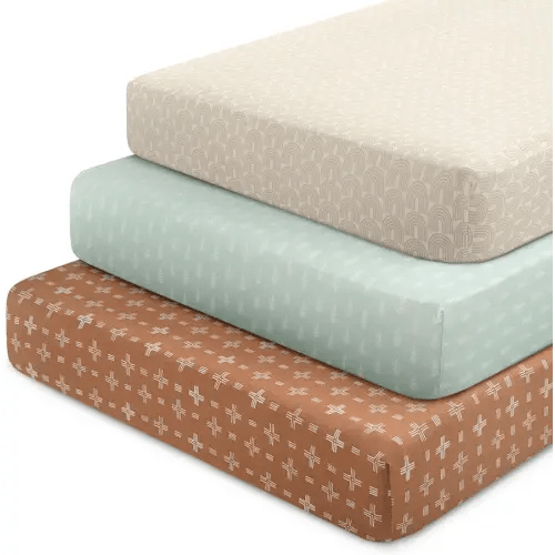 Delta Children Fitted Crib Sheets for Girls and Boys - 100% Organic Cotton Crib Sheet for Standard Crib and Toddler Mattresses - 28x52 Inch - GOTS Certified (Pack of 3), Neutral Boho
