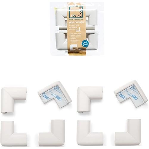Roving Cove HeftyFit Corner Protector for Baby (8 Large Corners), Heavy-Duty Soft Rubber Foam Furniture Corner Bumper Guards, 3M Adhesive Pre-Taped, Oyster White (Off White)