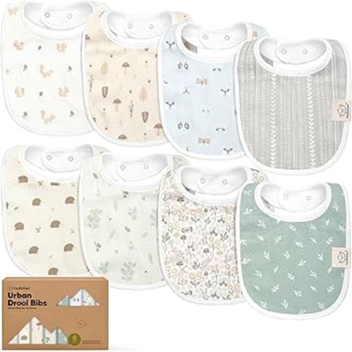 8-Pack Organic Baby Bibs for Boys, Girls - Soft Cotton Drooling and Teething Bibs for Baby Girl & Boy, Extra Absorbent, Easy To Clean & Put On for Toddler, Newborn, Infant 0-24 Months (Prairie)