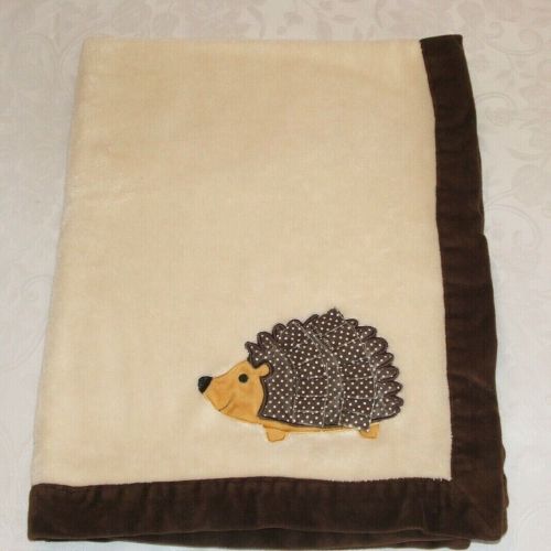 Lambs Ivy Cream Tan Hedgehog Baby Blanket Brown Edge Trim Porcupine