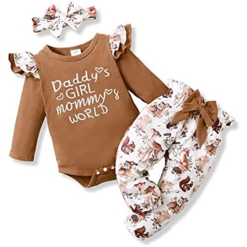 Kislio Newborn Baby Camouflage Outfit Daddys Girl Ruffle Romper Camo Pants Headband Set