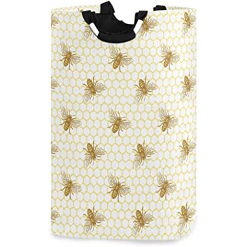 senya Bee and Honeycomb Vintage Large Storage Basket with Handles Collapsible Organizer Bin Laundry Hamper for Nursery Clothes Toys